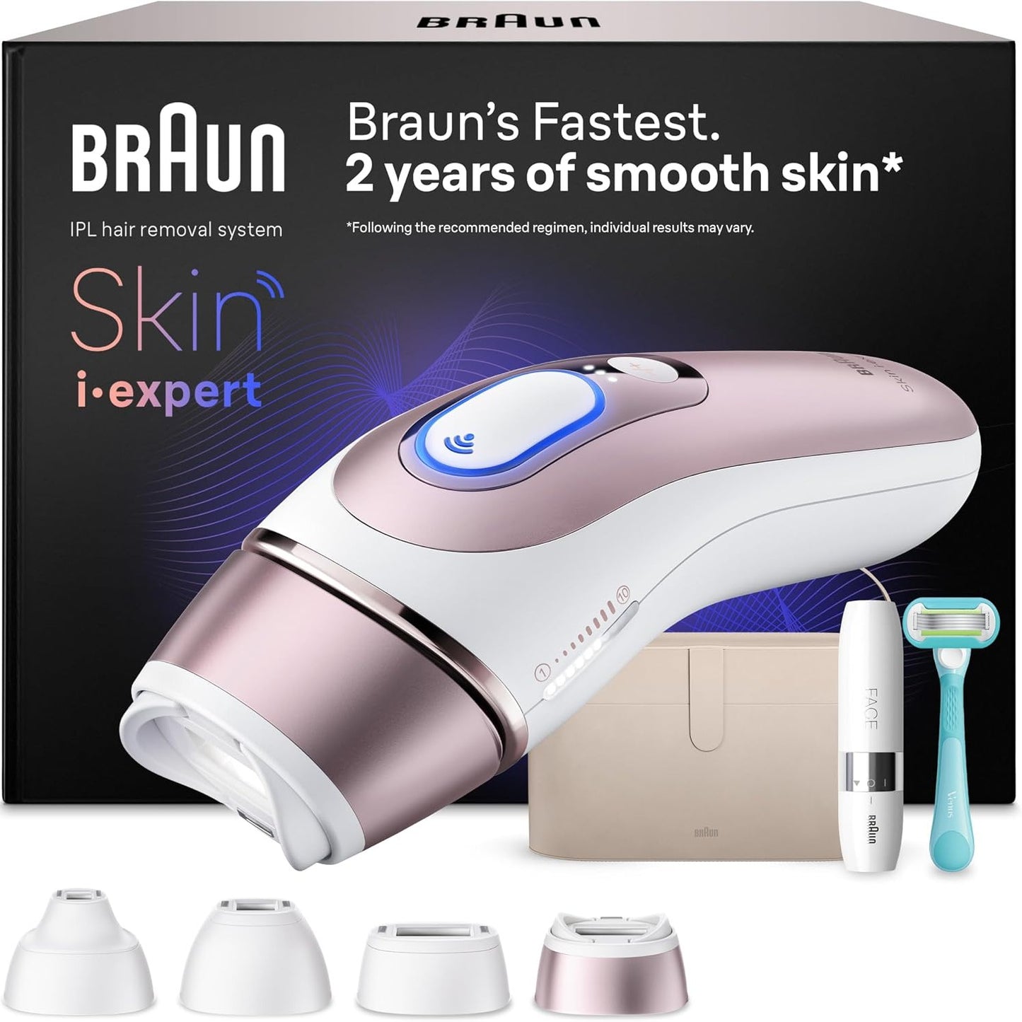 315008 - BRAUN Sistem Inteligjent për Heqjen e Qimeve IPL Skin i·expert PL7442, i Bardhë dhe Rozë – Alternativë me Lazer për në Shtëpi, Me Kabllo, me Qese, Brisk Gillette Venus, 4 Koka