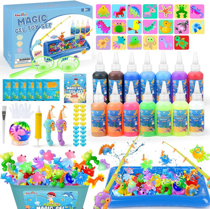 206147 - AQUA DREAMON Kit Peshkimi Artizanal për Fëmijë, Ndryshim Xhel 71 copë, 14 Xhel me Ngjyra, 20 Forma, 2 Shkopinj Peshkimi, Moshë e Rekomanduar 3+ Vjeç, Lojë Krijuese Dhuratë për Vajza dhe Djem 5, 6, 7, 8 Vjeç