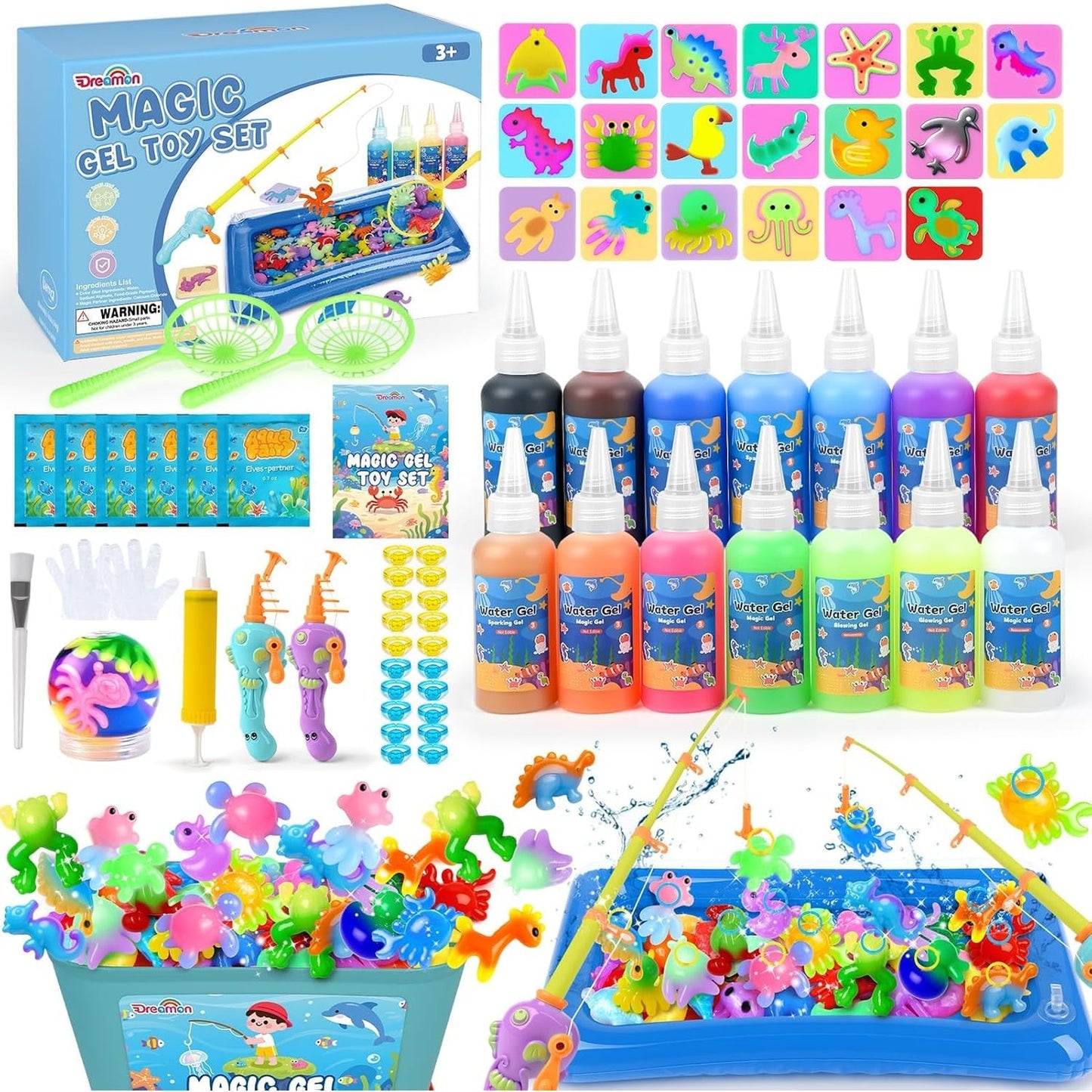 223384 - DREAMON Set Lojërash Peshkimi Aqua Fairy, Set Uji me Xhel Magjik 71 copë, 14 Ngjyra, 2 Shkopinj Peshkimi, 20 Forma, Set Pelte Magjike për Fëmijë 3 Vjeç e Sipër