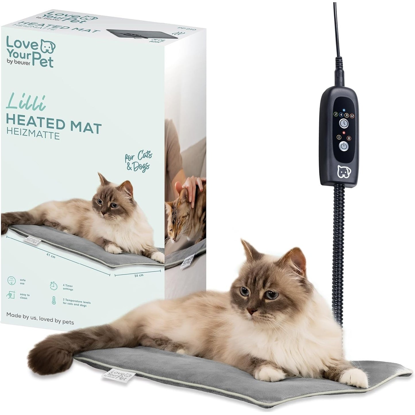 250728 - BEURER Qilim ngrohës Love Your Pet S Lilli për qen dhe mace, qilim me ngrohje elektrike, dimensione 41 x 34 cm, rezistent ndaj gërvishtjeve dhe i papërshkueshëm nga uji