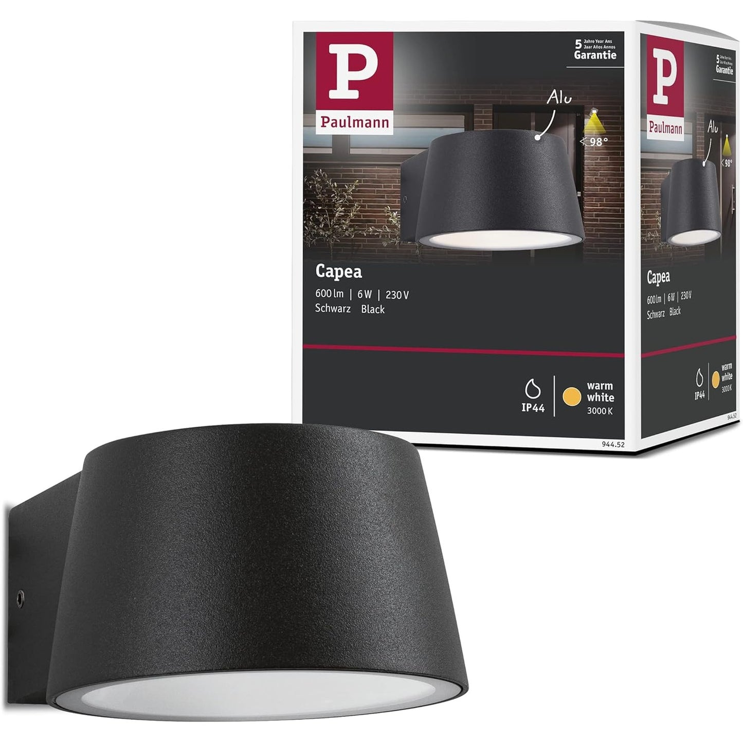 213683 - PAULMANN Llambë muri LED për jashtë, IP44, 1x6 vat, llambë kopshti alumini 3000 K