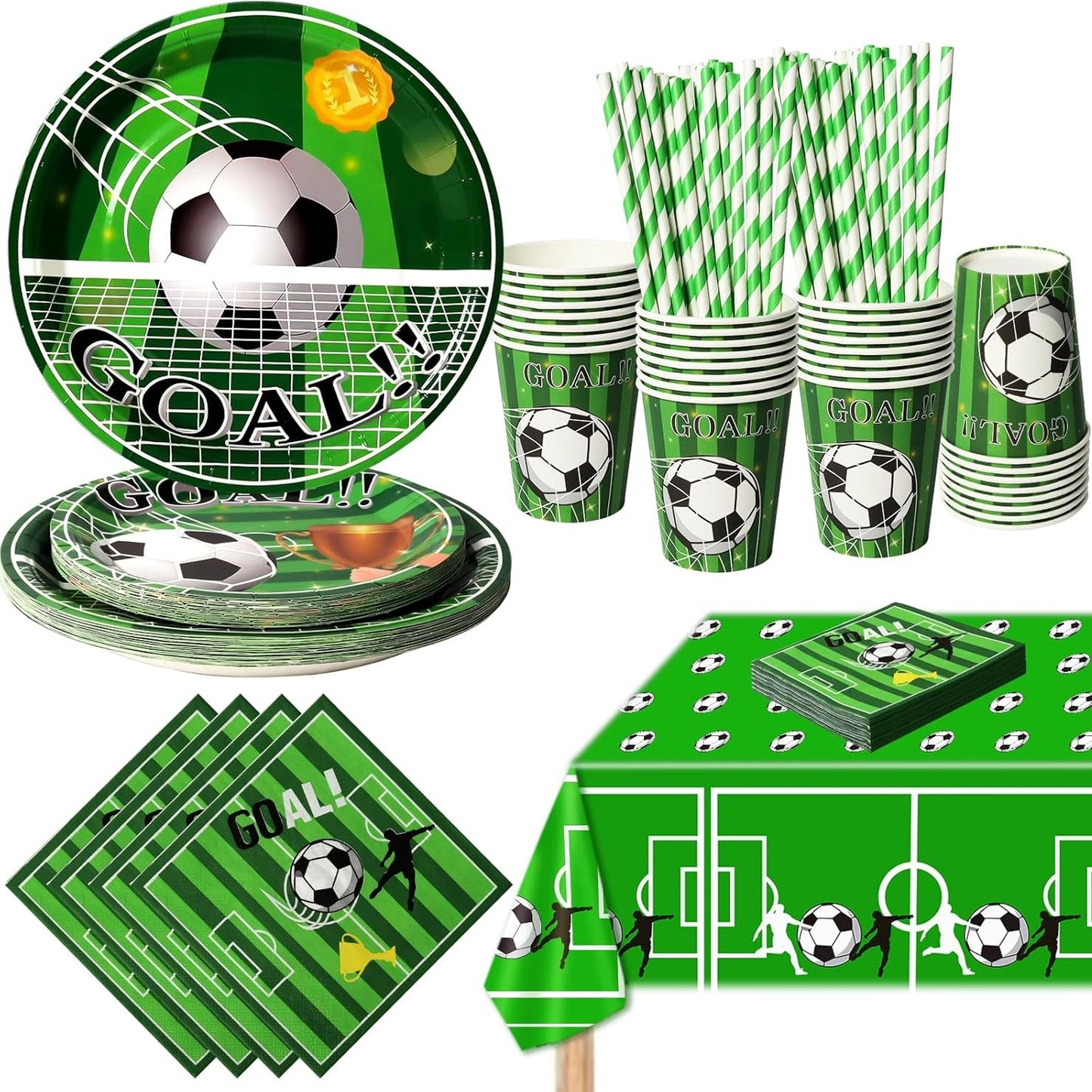 163017 - PYAILI - Kit Dekorimi për Festë Ditëlindjeje me Temë Futbolli, Enë Tavoline për Futboll për Fëmijë, Pjatë Letre, Pako prej 20 të Ftuar