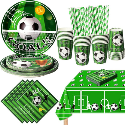 163017 - PYAILI - Kit Dekorimi për Festë Ditëlindjeje me Temë Futbolli, Enë Tavoline për Futboll për Fëmijë, Pjatë Letre, Pako prej 20 të Ftuar