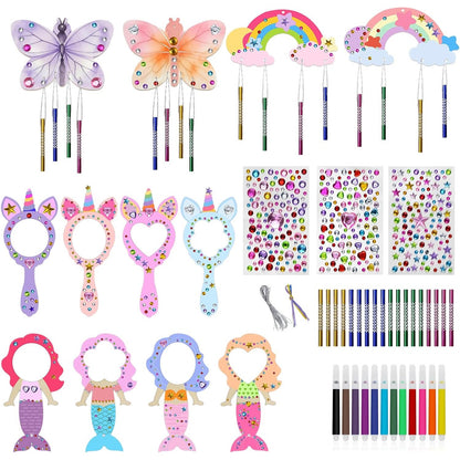 225341 - KIT PUNIMESH ME NJËBRIRËSH LOMPYEU ME 47 PJESË, KIT PUNIMESH ME FËMIJË ME PASQYRA TË VOGELA PRINCESHE PREJ DRURI, DHURATË DEKORIMI PUNIMESH DIY PËR DITËLINDJE ME FLUTURA YLBERI PËR VAJZA TË MOSHAVE 4-8 VJEÇ