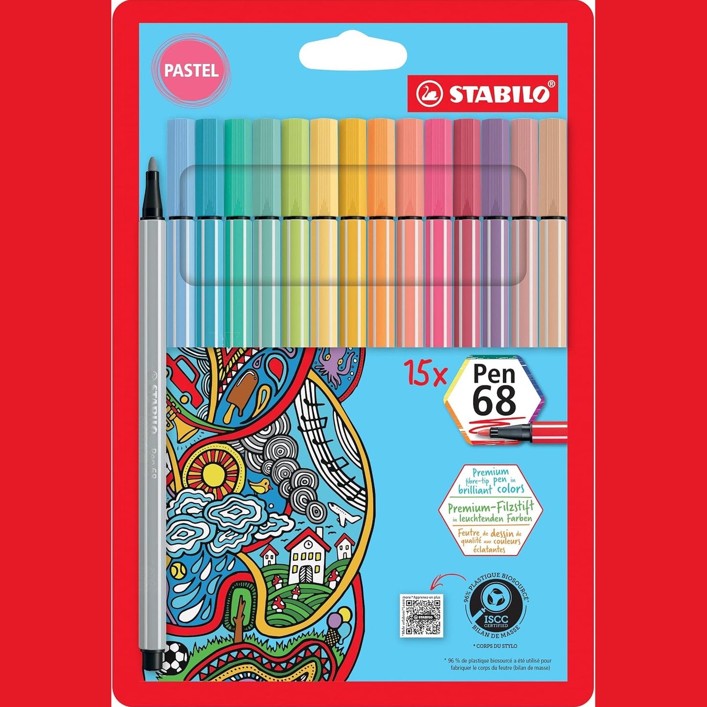 274107 - STABILO Stilolaps premium me majë të ndjerë - Stilolapsa 68 - Set Pastellove - pako me 15 copë