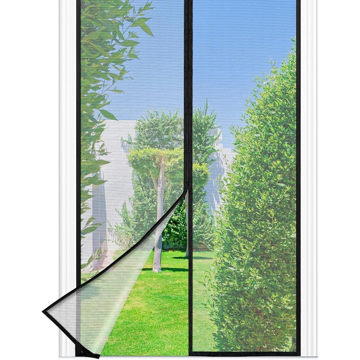 289074 - Rrjetë Magnetike Kundër Mizave për Dyer Ballkonesh, 100 x 210 cm, Magnetë më të Fortë, Lidhës me Grep dhe Lak 3.8 cm i Gjerë, Nuk Kërkohet Shpim, Mbrojtje nga Insektet për Dyer Ballkonesh, E Zezë