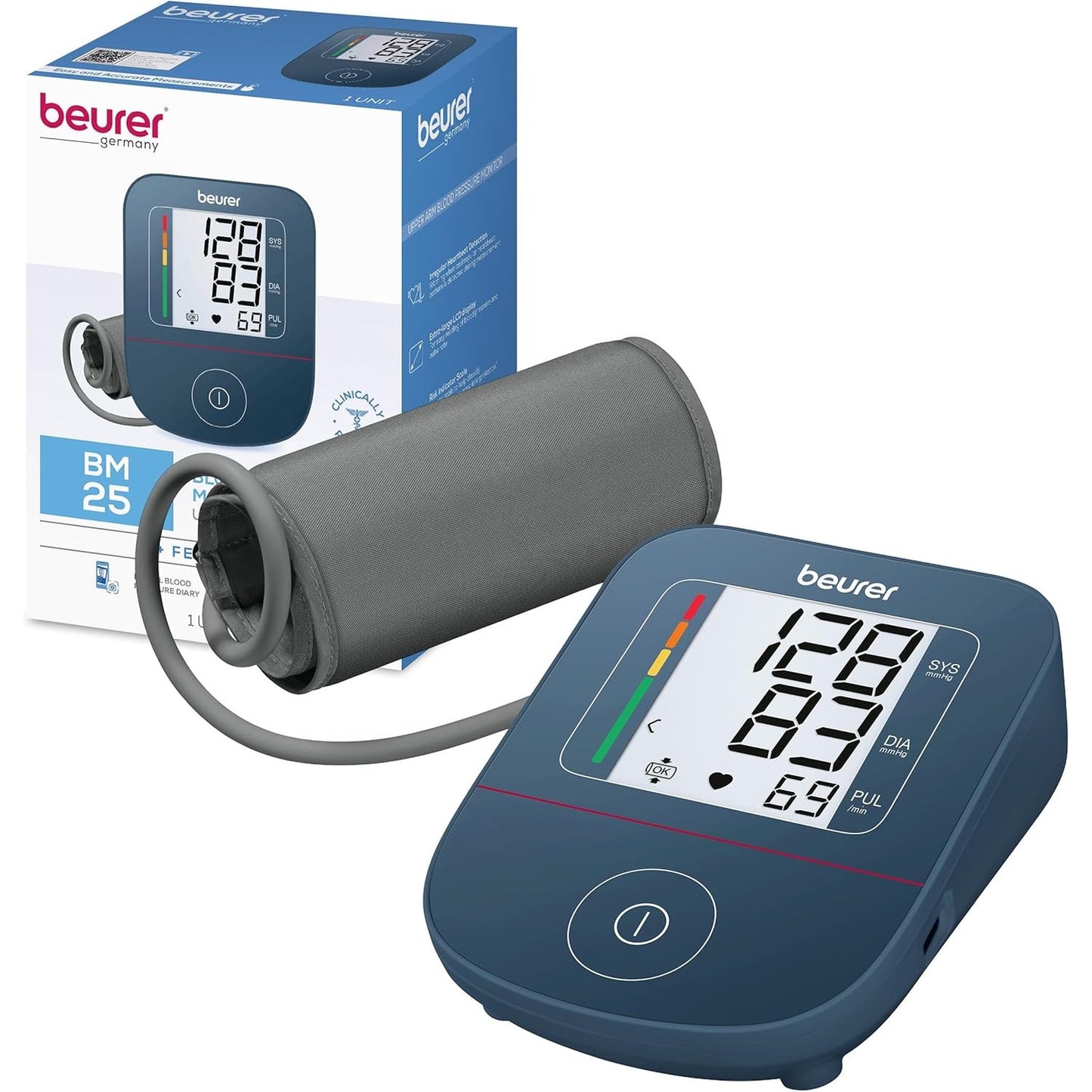 316767 - BEURER Monitor tensioni i gjakut BM 25 për krahun e sipërm, matje e saktë, zbulim i aritmisë, port USB-C, manshetë, transferim të dhënash në Apple Health, blu