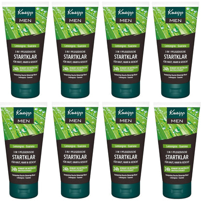 297525 - KNEIPP MEN 3 në 1 Care Shower Ready Travel Size - Xhel Dushi Rigjallërues për Lëkurë, Flokë dhe Fytyrë - Paketim i Shumëfishtë 8 x 50ml