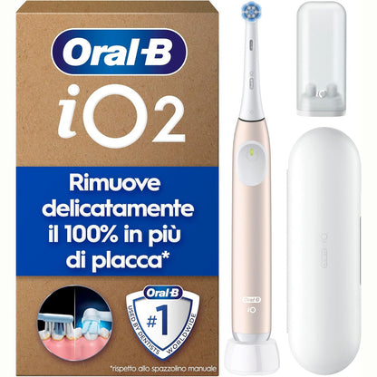 315403 - ORAL-B iO 2 Furçë dhëmbësh elektrike, 1 kokë furçe zëvendësuese, rozë, 3 mënyra larjeje, sensor presioni, bateri të rikarikueshme, çantë mbajtëse