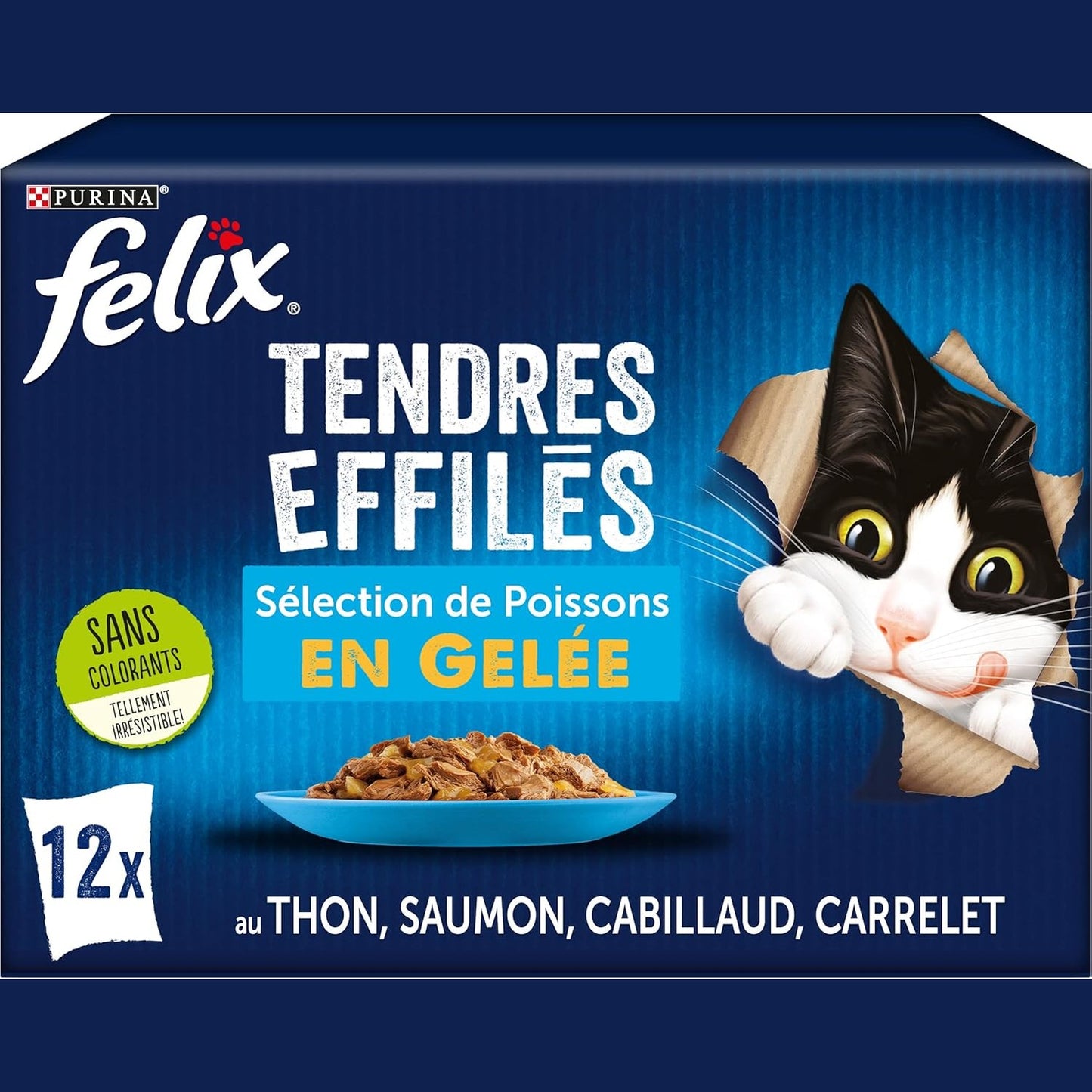 213468 - FELIX Copa të buta mishi për mace të rritura në pelte, ushqim i plotë, përzgjedhje peshqish: me ton, merluc, salmon dhe plaice, pako me 6 x (12 x 85g)