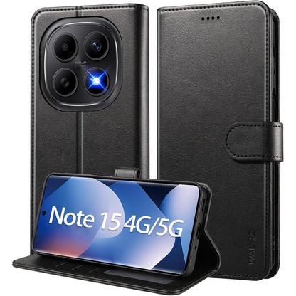 274533 - WAURZ Mbrojtëse Portofol për Xiaomi Redmi Note 15 4G/5G, me Kthesë dhe Mbajtëse Kartash, Qese Lëkure, e zezë