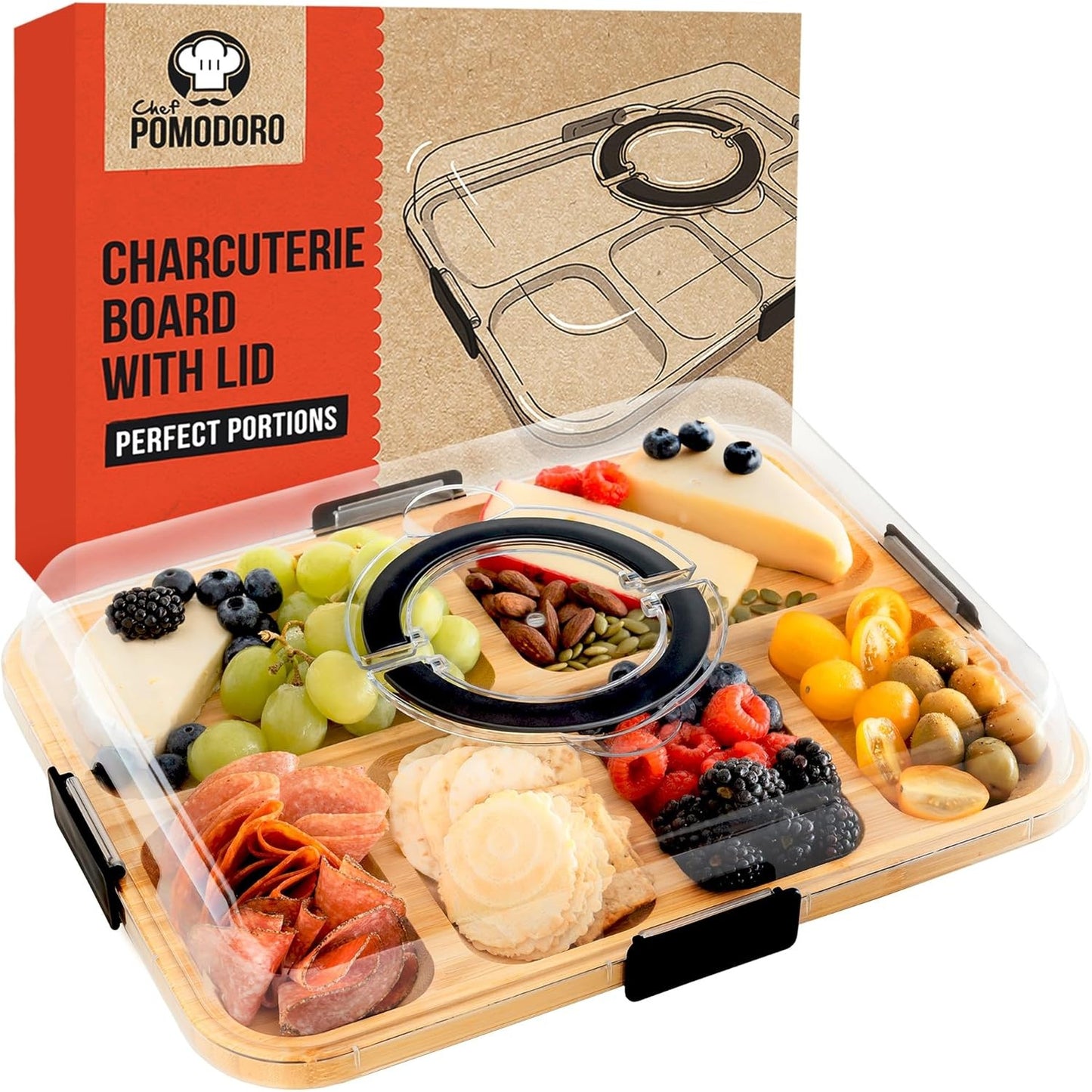 215362 - CHEF POMODORO Tavolinë për mish të skuqur me kapak të papërshkueshëm nga uji (36.7CM), tavolinë portative për meze, drejtkëndëshe