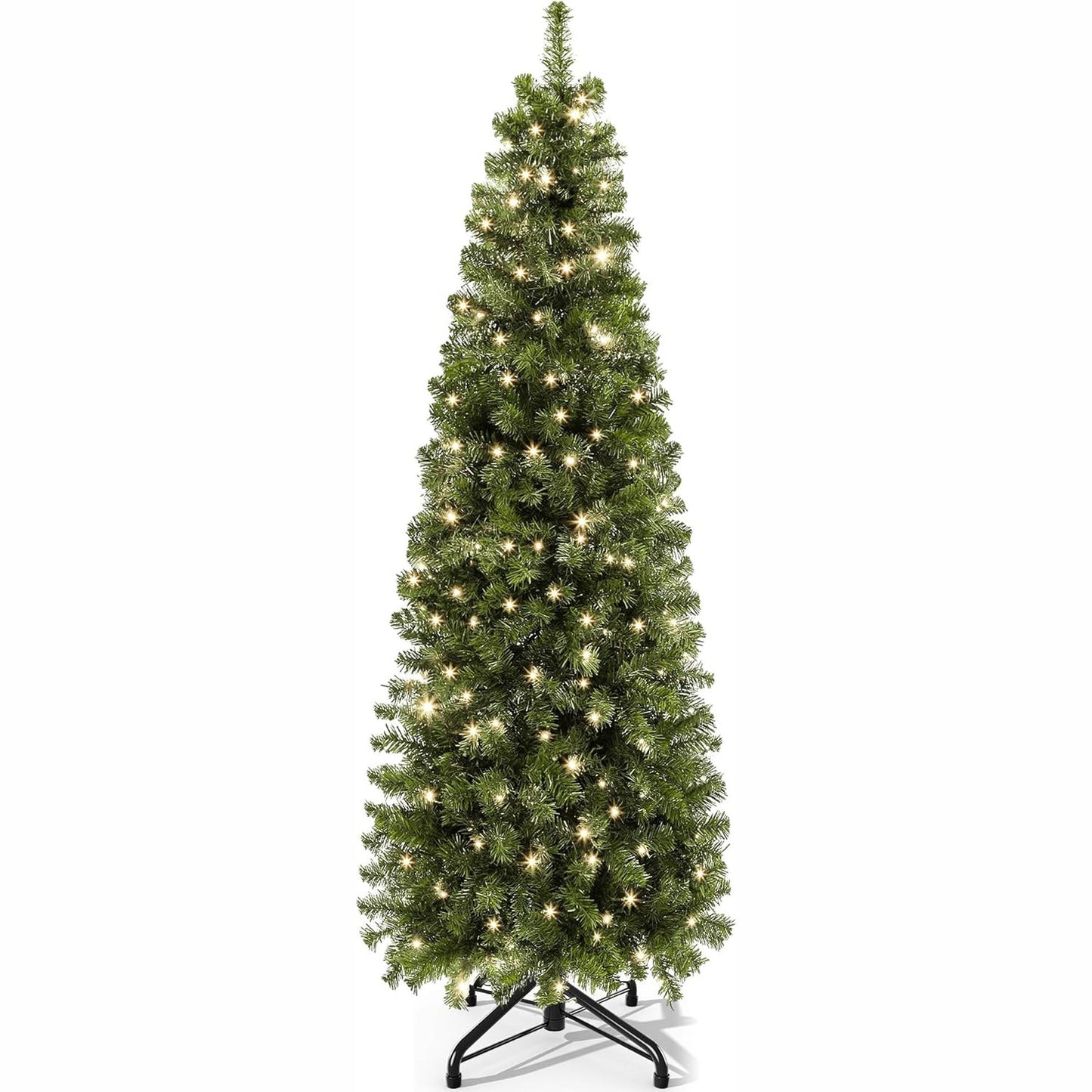 187127 - YITAHOME Pemë Artificiale e Krishtlindjeve 182cm me 200 Drita LED dhe 700 Maja, Kornizë e Palosshme dhe Mbështetëse Metalike, 182 x Φ65cm