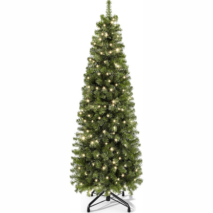 187127 - YITAHOME Pemë Artificiale e Krishtlindjeve 182cm me 200 Drita LED dhe 700 Maja, Kornizë e Palosshme dhe Mbështetëse Metalike, 182 x Φ65cm