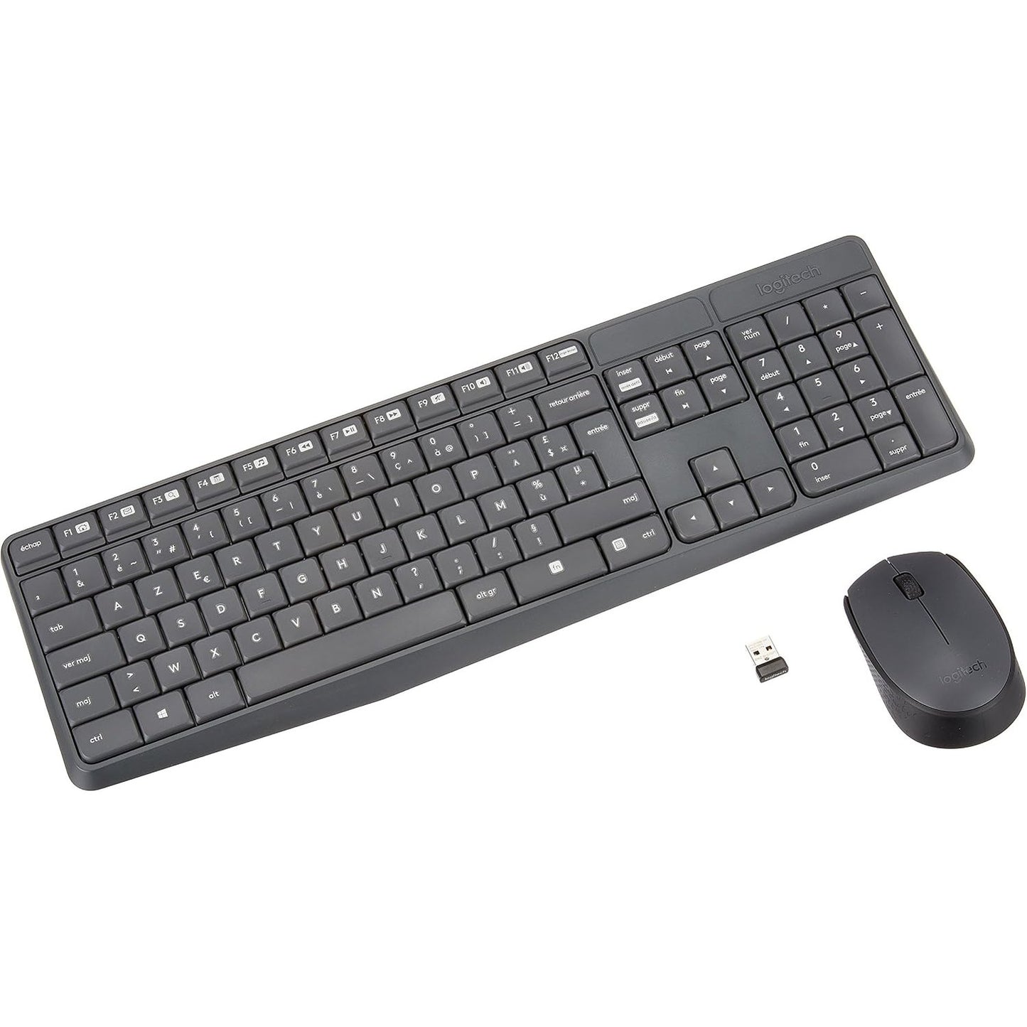 273550 - LOGITECH Kombinim tastiere dhe mausi pa tel 920-007907 MK235 për Windows, Marrës USB Unifying 2.4 GHz, Tastierë pa tel, 15 taste funksionesh, Jetëgjatësi baterie 3-vjeçare, PC/Laptop, Gri e errët