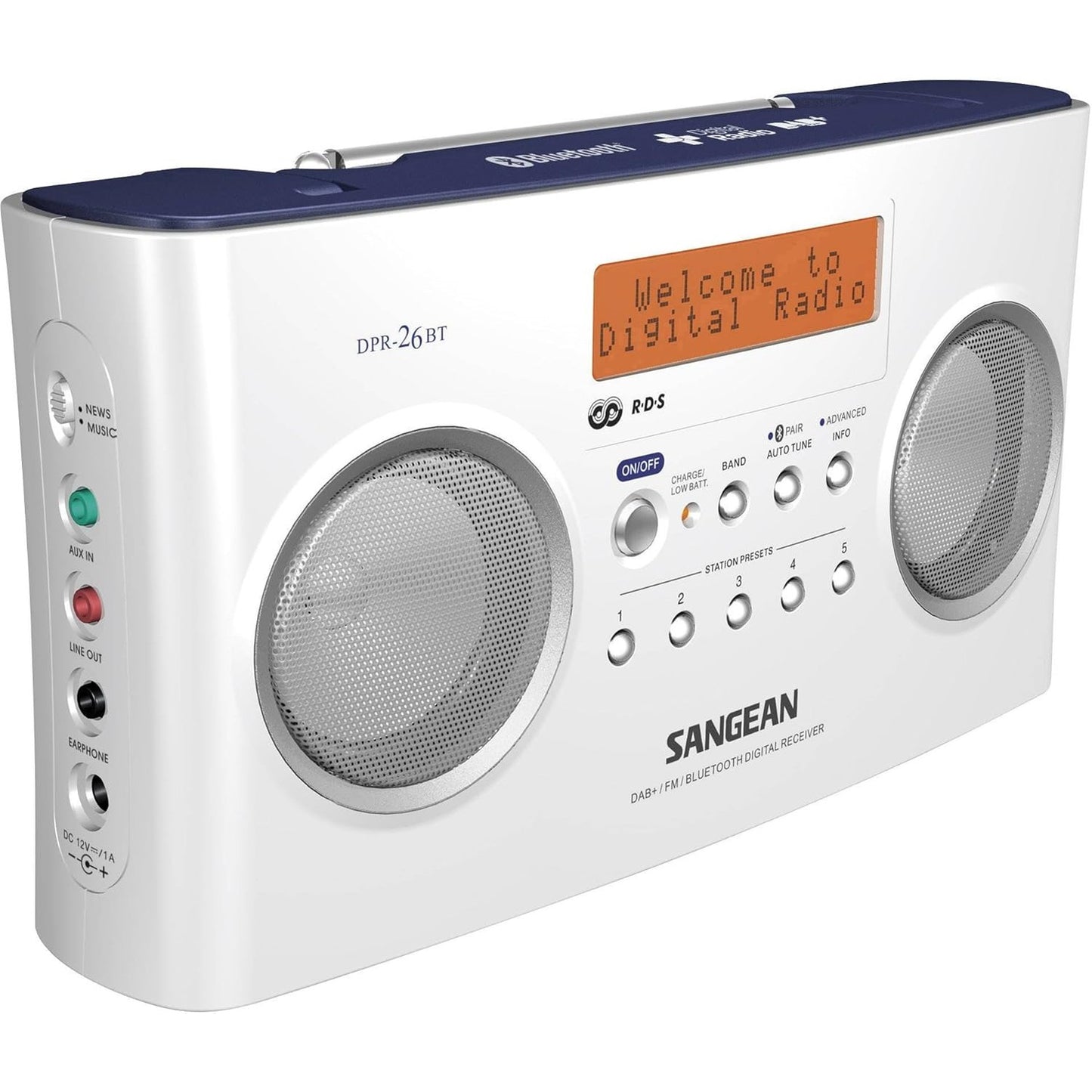 188691 - SANGEAN DPR-26BT Radio DAB+ Portative me Bluetooth, Ngjyra e Bardhë