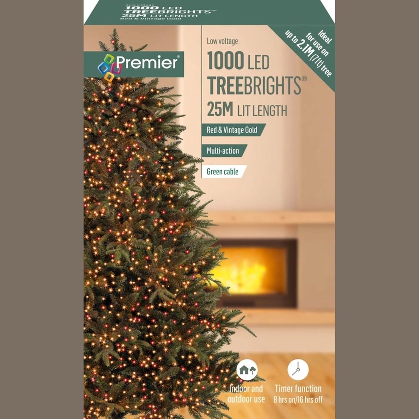 215233 - PREMIER TREEBRIGHTS 1000 LED 25m Dritat e Pemës së Krishtlindjeve, Kohëmatës i Kuq dhe i Artë Vintage