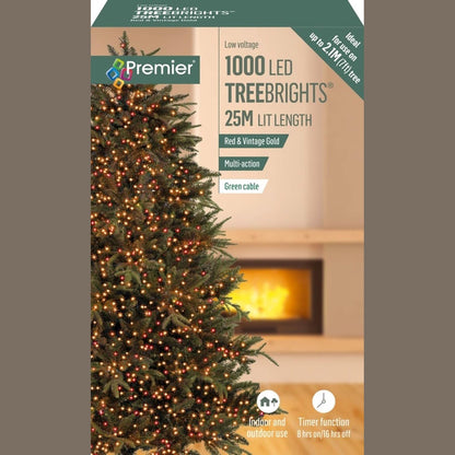 215233 - PREMIER TREEBRIGHTS 1000 LED 25m Dritat e Pemës së Krishtlindjeve, Kohëmatës i Kuq dhe i Artë Vintage