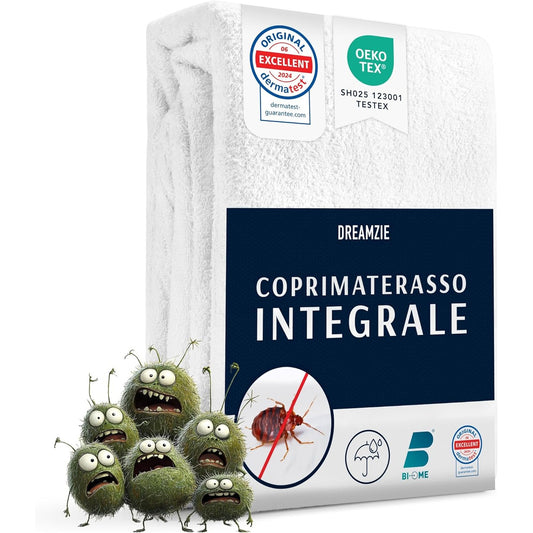 136363 - DREAMZIE Mbrojtëse Dysheku 160x200x20 cm - Mbulesë Dysheku për Shtrat të Plotë, e Papërshkueshme nga Insektet dhe Uji, me Mbyllje me Zinxhir për Personat me Alergji
