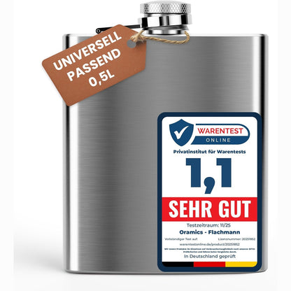 215876 - Shishe me kapak çeliku inox 0.5 L, argjendi, me kapak vidhos - rezistente ndaj rrjedhjeve, kapacitet 500 ml, 17x13x3 cm