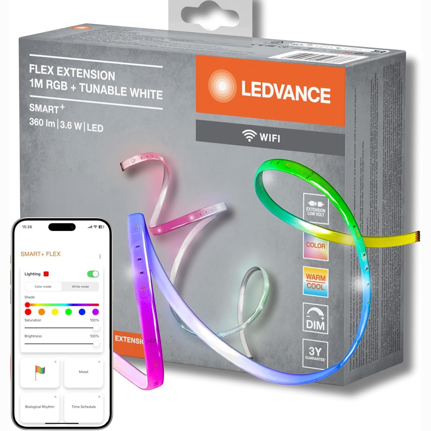 224469 - LEDVANCE Shirit ndriçues LED Smart me teknologji WiFi, i zgjerueshëm me 1 metër, ngjyrë drite e rregullueshme (2700-6500K), ngjyra RGB të rregullueshme, IP20, SMART+ FLEX MULTICOLOR