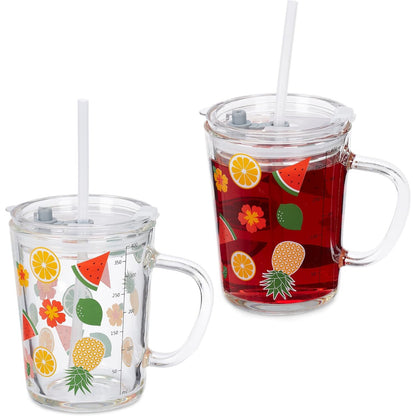 294031 - RELAXDAYS Gota për Fëmijë, Set prej 2, Motiv Frutash, Kapacitet 400 ml, Transparente, Dorezë dhe Kapak