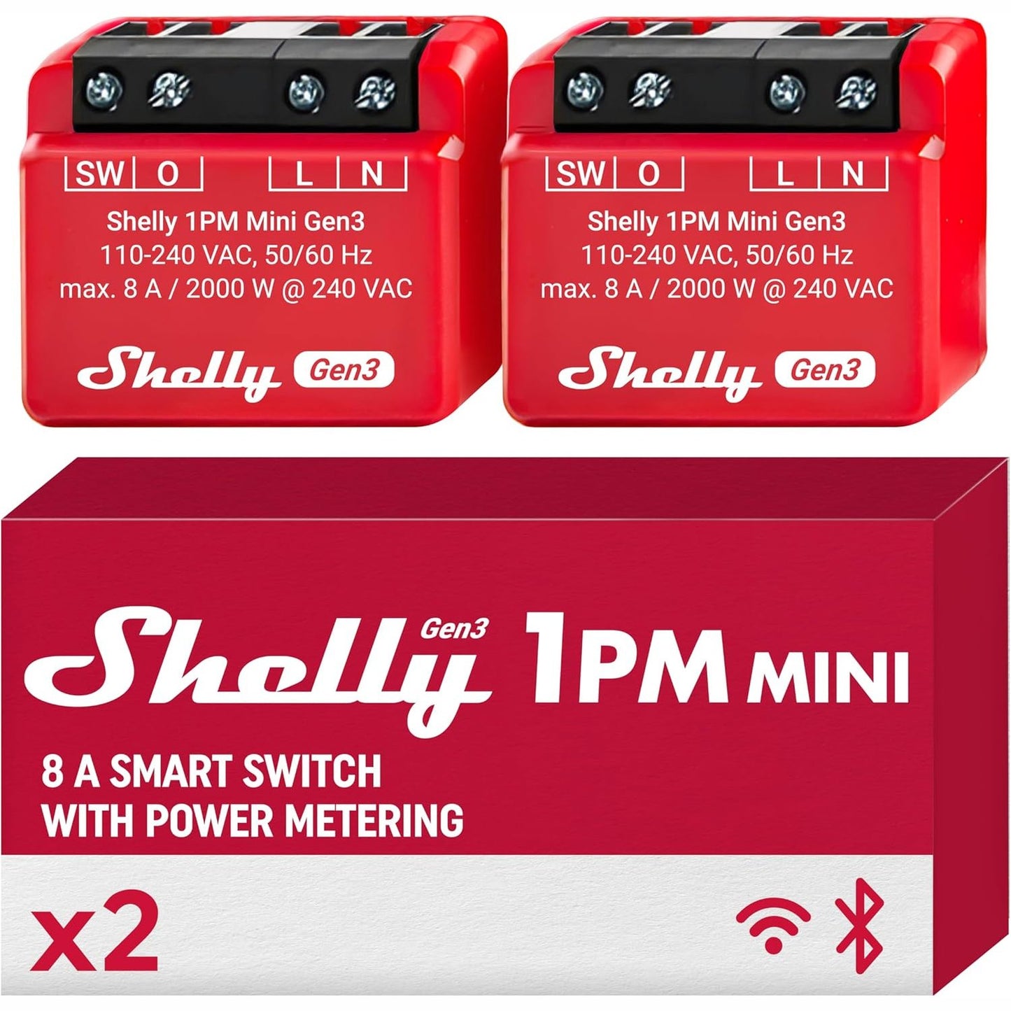 293129 - Shelly 1PM Gen3 Ndërprerës Releje Inteligjente Wi-Fi, Matës Energjie, 1 Kanal, 8A, Kohëmatës, Alexa dhe Google Home, Nuk Kërkohet Hub (Pako me 2 Pajisje)