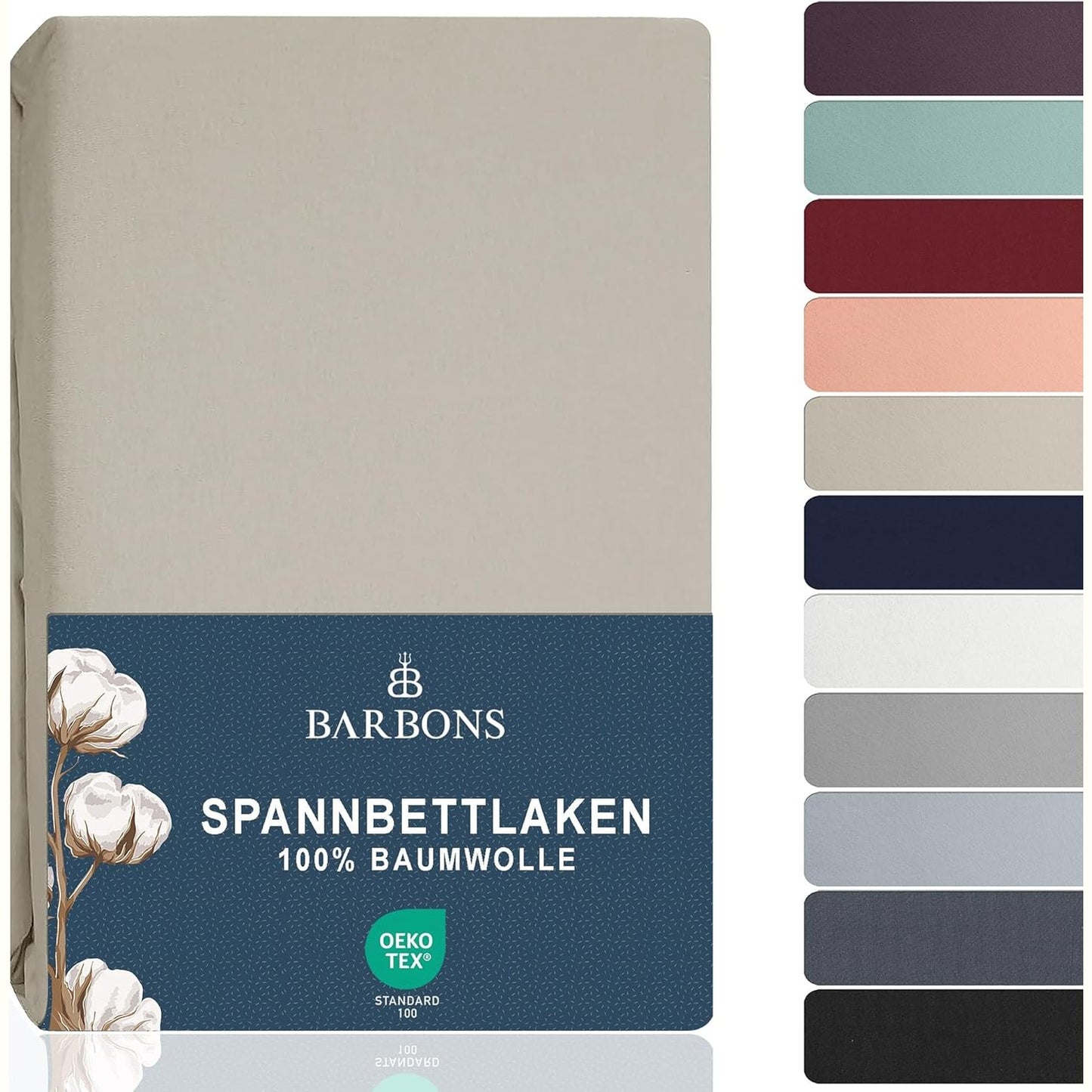 247122 - BARBONS Çarçaf 200x200cm, 100% pambuk, Oeko-TEX, për dyshekë deri në 27 cm, ngjyrë rëre