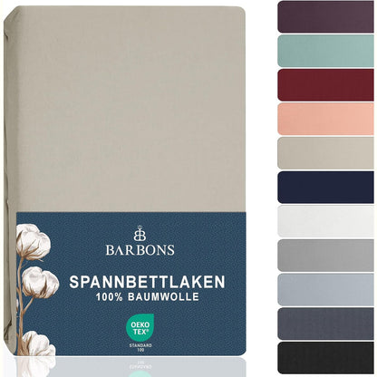228180 - BARBONS Çarçaf 200x200cm 100% pambuk me kornizë, çarçaf prej xhersi Oeko-TEX për krevate me sustë dhe dyshekë deri në 27 cm, Ngjyrë rëre