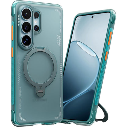 309659 - TORRAS Ostand Q3 Air, Mbrojtje e dyfishtë për Samsung S26 Ultra, jastëkë ajri të vërtetë, mbështetje magnetike 360°, mbrojtje me buton kontrolli të kamerës, Blu akullnaje