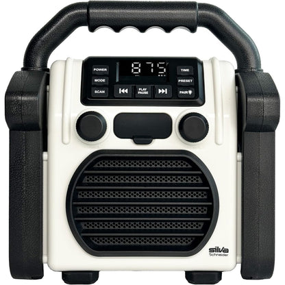 266117 - SILVA SCHNEIDER BR 230 BT, Radio Bluetooth për Kantierin e Ndërtimit - E Verdhë Neoni/E Bardhë e Ngjyrë e Kuqe - Radio Dixhitale PPL, 100 Vat, Rezistente ndaj Pluhurit dhe Ujit IP55, Bateri 4000 mAh, Funksion Karikimi USB, Fener dhe Alarm