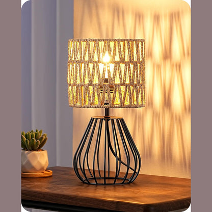 229138 - EDISHINE – Llambë tavoline industriale Vintage, Abazhur Boho, Llambë LED E14 e Përfshirë, Dritë e Bardhë e Ngrohtë 2700K