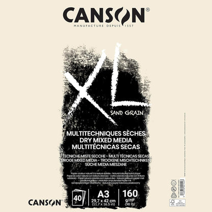 320222 - CANSON XL Letër me Media të Përziera të Thata, 160gsm, E Lidhur Spirale në Anën e Shkurtër, A3-29.7x42cm, Natyrale, 40 Fletë