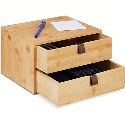 222906 - Relaxdays Organizues Tavoline, 2 Sirtarë, Bambu, 14.5 x 25 x 20 cm