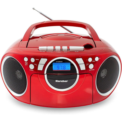 295157 - KARCHER Radio/boombox portativ me CD Karcher RR 5042-R me CD player dhe kasetofon (FM, funksionim me bateri/rrjet, AUX-In) e kuqe