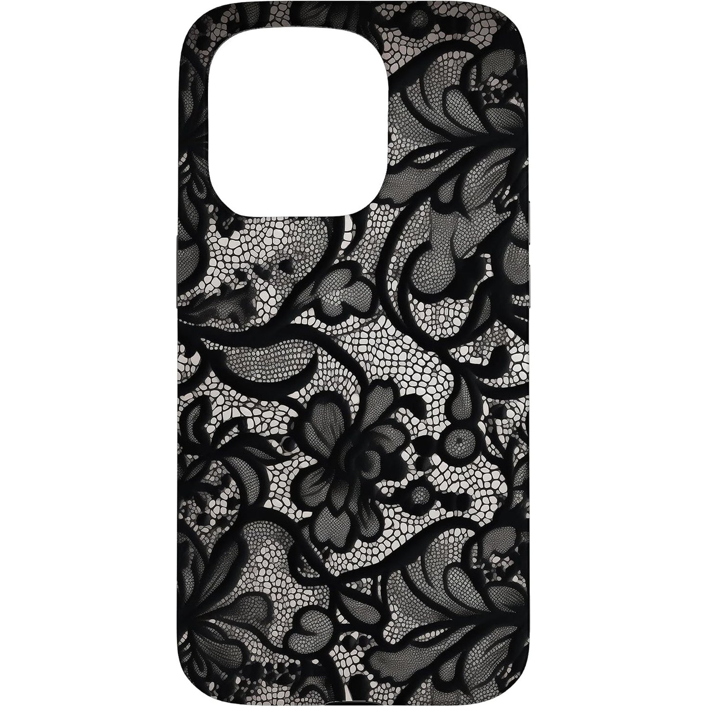 266868 - Mbështjellëse e zezë klasike me model dantelle për iPhone 15 Pro