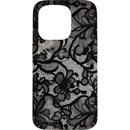 266868 - Mbështjellëse e zezë klasike me model dantelle për iPhone 15 Pro