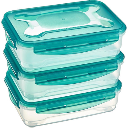 215786 - AMAZON BASICS Set enësh ngrirëse, me kapak, hermetik, i papërshkueshëm nga rrjedhjet, i grumbullueshëm, për frigorifer/ngrirës, pa BPA, plastik, i sigurt për mikrovalë dhe lavastovilje, 3 x 1.2 l, pa ngjyrë