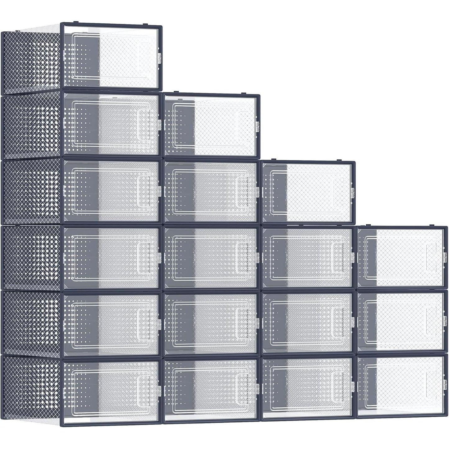199379 - SONGMICS Kuti për Ruajtjen e Këpucëve, Set Prej 18 Copë, e Palosshme, Përshtatet për Madhësi Këpucësh deri në 44, Ngjyra Transparente dhe Blu Karboni LSP18SB30