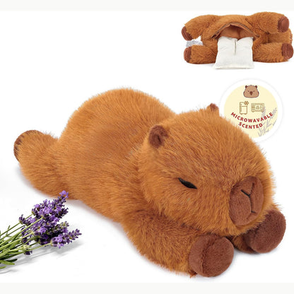 316833 - Lodër pelushi CAPYBARA e ngrohshme, 35 cm, 580 g, mbushje liri dhe livandoje, ngrohëse në mikrovalë, paketim në kuti dhuratash