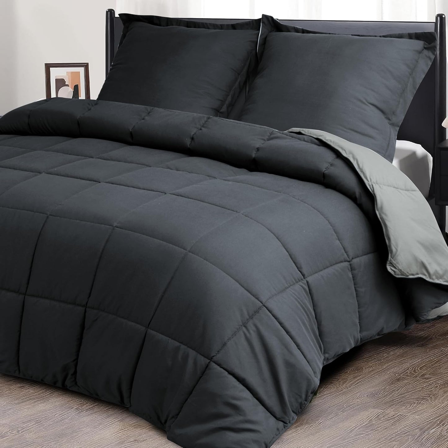 223449 - HIG Jorgan 200x220 cm + 2 Mbulesa Jastëku 80x80 cm, gri, material i pambuktë i çertifikuar Oeko-TEX, alternativë me pupël 1500g (250GSM) i butë dhe me push