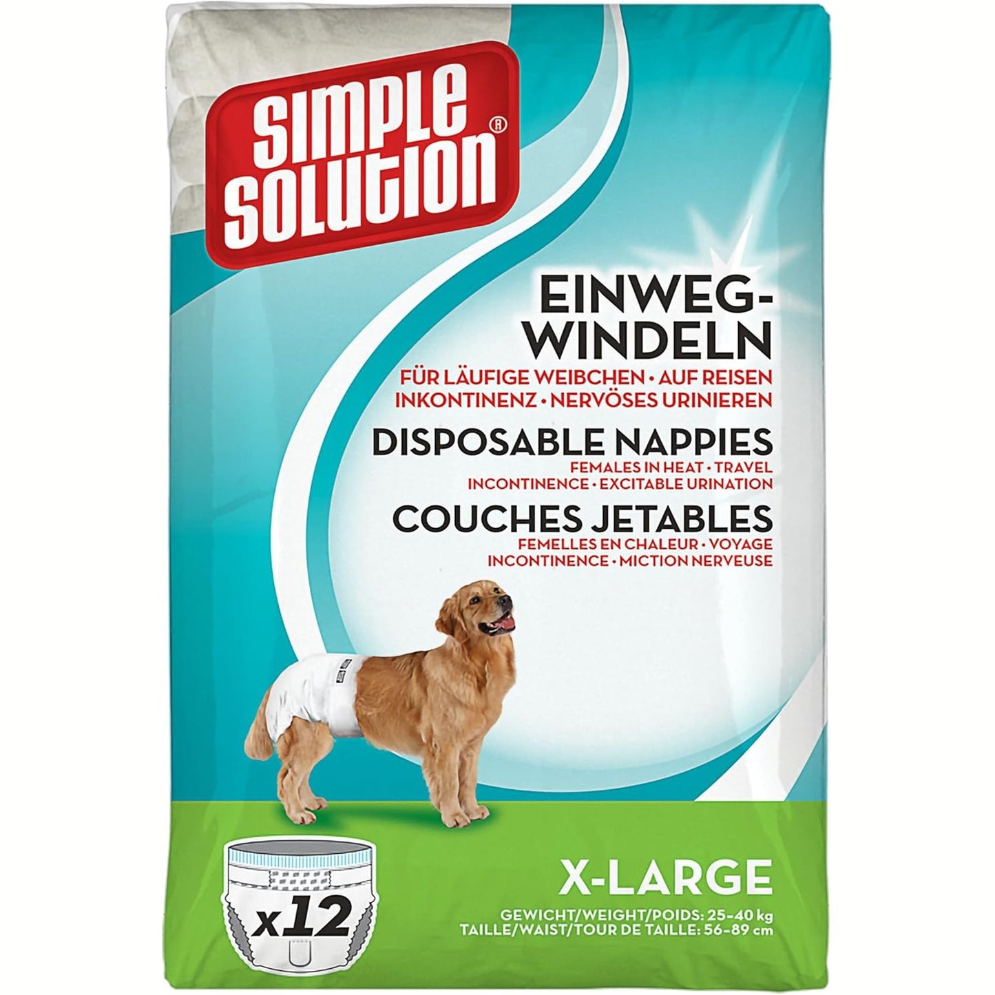 219340 - SIMPLE SOLUTION Pelena të disponueshme për qen femra, me mbulesë super absorbuese dhe të papërshkueshme nga rrjedhjet, tregues lagështie, pako me 12 copë