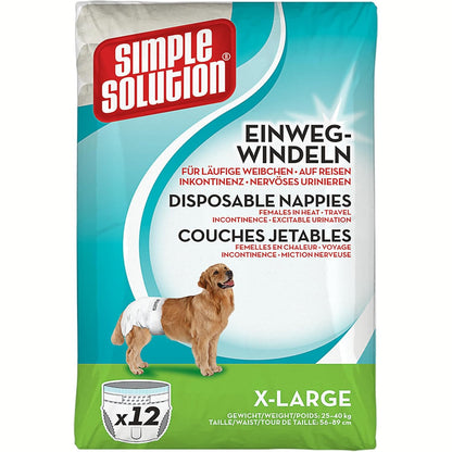 219340 - SIMPLE SOLUTION Pelena të disponueshme për qen femra, me mbulesë super absorbuese dhe të papërshkueshme nga rrjedhjet, tregues lagështie, pako me 12 copë