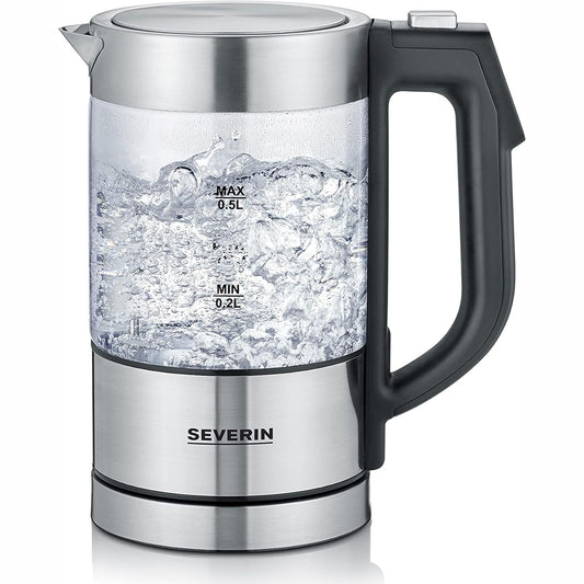 162331 - SEVERIN Çajnik Elektrik, Kapacitet 0.5L, Fuqia 1100W, Dixhital, Kontroll i Temperaturës, Funksion Mbaj Ngrohtë, Filtro Gëlqere Të Lëvizshëm, Fikje Automatike, Dimensione 17.3x10.8x19.5cm, Materiali Qelq/Çelik Inox - Modeli WK 3458