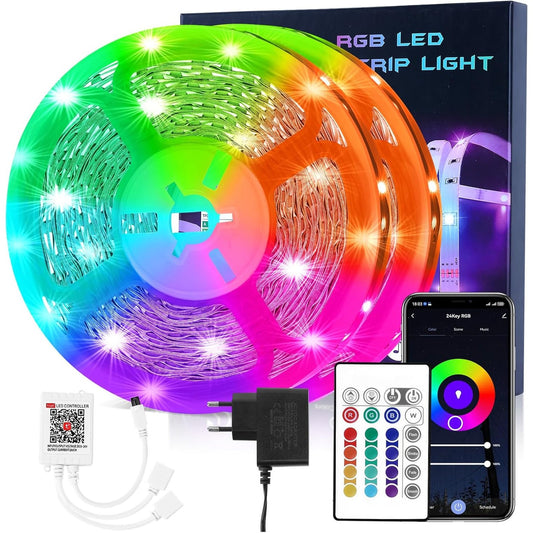 136992 - HOVVIDA Shirit LED WiFi 20M, 30 LED/metër, 2x10M, LED RGB 24V 600, i pajtueshëm me Alexa dhe Google Home, kontrollim përmes APP dhe telekomandë, modalitet muzikor, për dhomë, kuzhinë, dhomë gjumi, apo festë