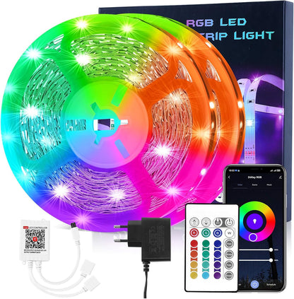 223321 - HOVVIDA Shirit LED me WiFi 20M, 30 LED/metër, 2x10M, Drita RGB 24V 600 LED, Aplikacion dhe Telekomandë, Modalitet Muzike