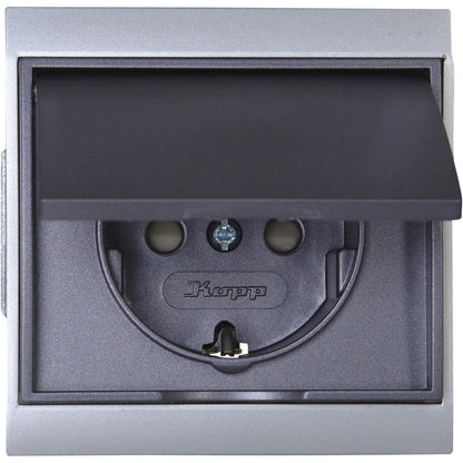 165188 - KOPP - Priza Maltë me 2 Kontakte Mbrojtëse dhe Mbrojtje të Shtuar të Kontaktit, Ngjyra Argjendi-Antracit, Modeli 911550081