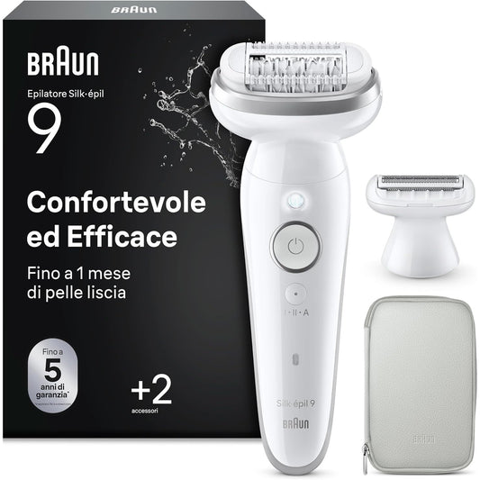271054 - BRAUN Depilator elektrik Silk-Épil 9 për gra, Kokë fleksibile, Lëkurë të lagësht dhe të thatë, Modeli 9-041, i bardhë/argjendtë