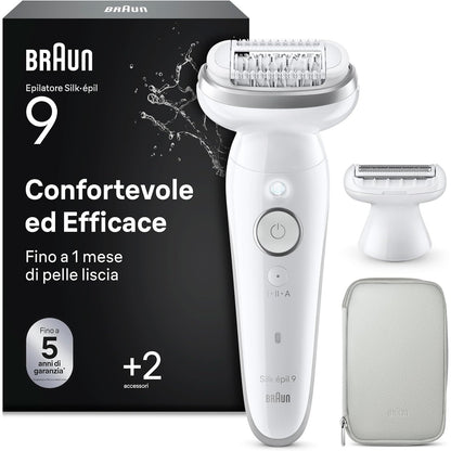 315166 - k-épil 9, 9-041, epilator me kokë rrotulluese, rezistent ndaj ujit, me kokë rroje për femra dhe krehër shkurtues, e bardhë/argjendtë