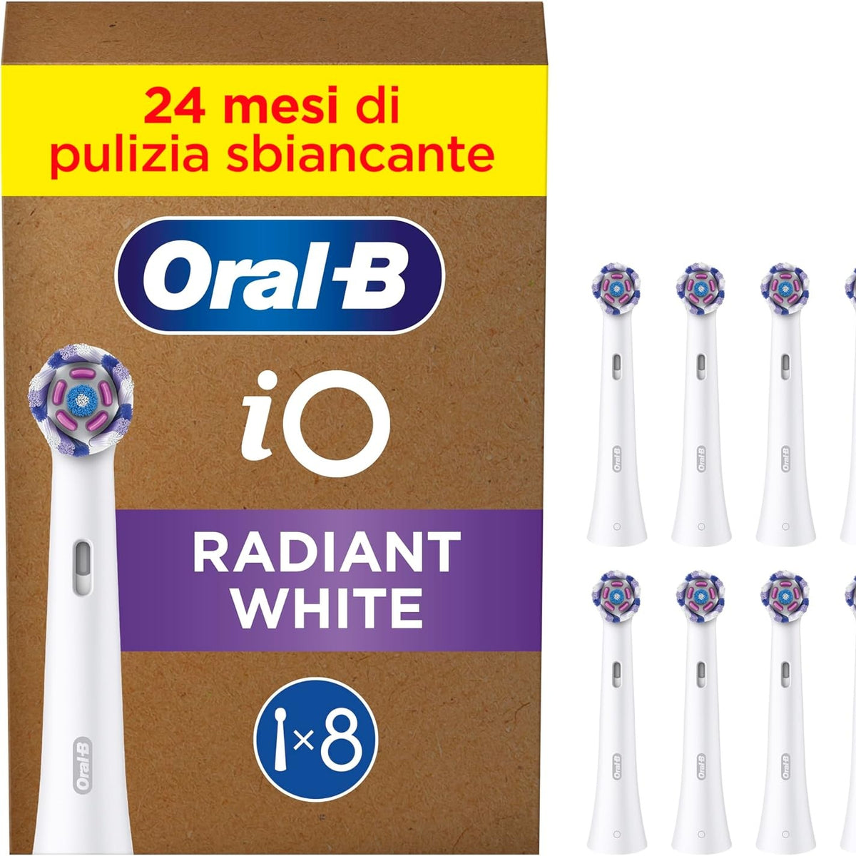 302787 - ORAL-B Koka Zëvendësuese iO Radiant White, 7 Koka të Rrumbullakëta të Bardha, Qime të Kënduara dhe Qime Lustruese
